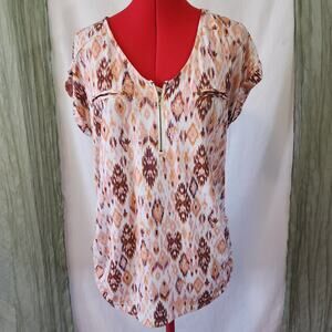 Sweet Wanderer maternity White Orange Stretch Short Sleeve Blouse Size L